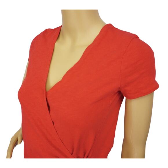 2/$15 J. Crew Cotton Wrap Side-Tie Top Red Short Sleeve V-Neck Size XXS - Picture 6 of 8